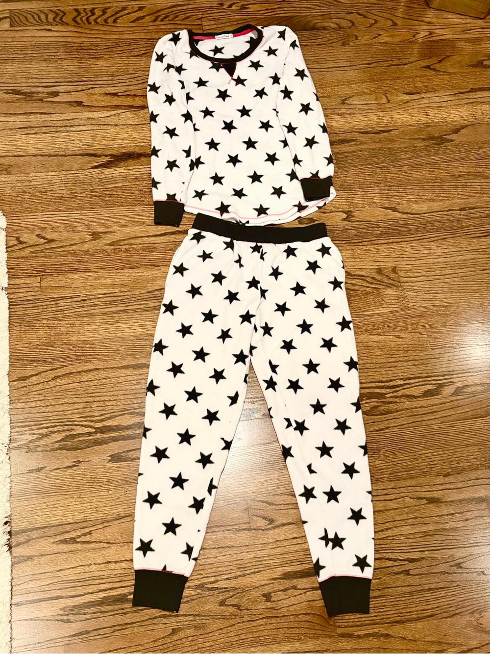 Women's White Star-Print Pajama Set with Black Trim